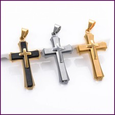 Stainless Steel Cross Pendant Necklace Punk Letter Pendant Jewelry Gift Men Wome