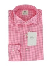  500 Luigi Borrelli Pink Check Cotton Shirt - Slim - LB328264 
