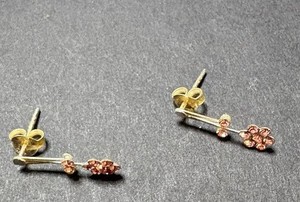 Silver Pink Flower Stud Earrings Butterfly Back Metal Lobe No Stone