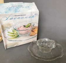 Anchor Hocking Savannah 2 Pc Chip & Dip Set Clr Glass Excellent Condition in BOX