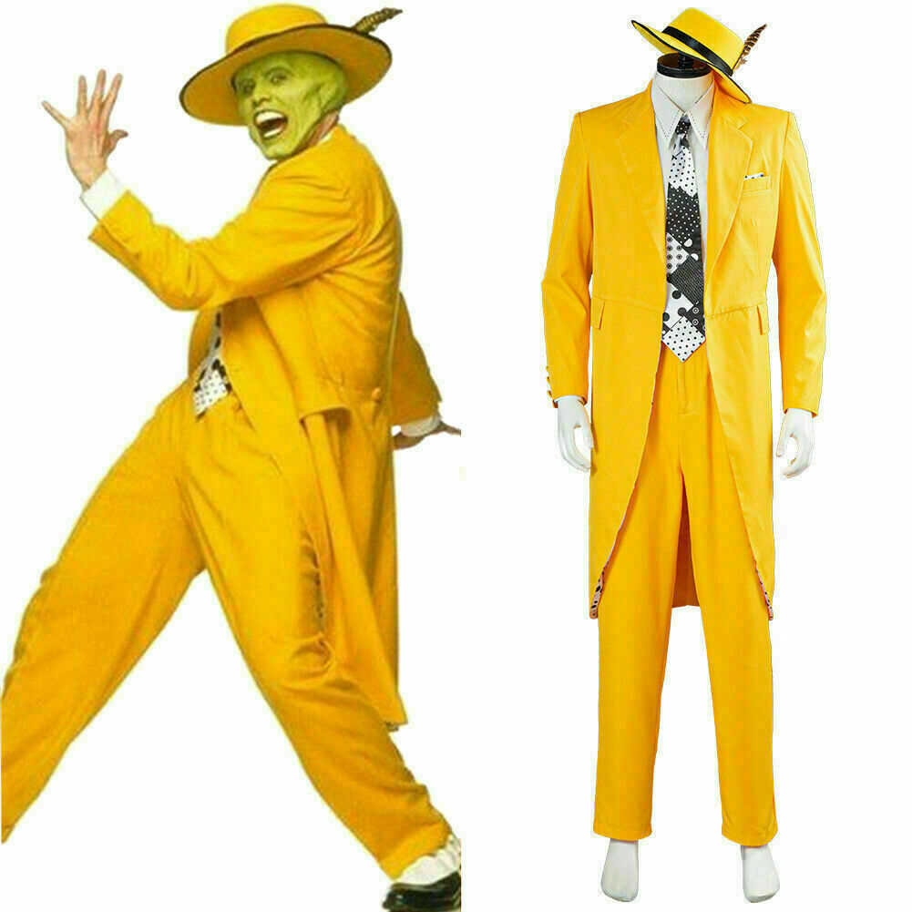 The Mask Jim Carrey Yellow Suit Cosplay Costume Men Uniform