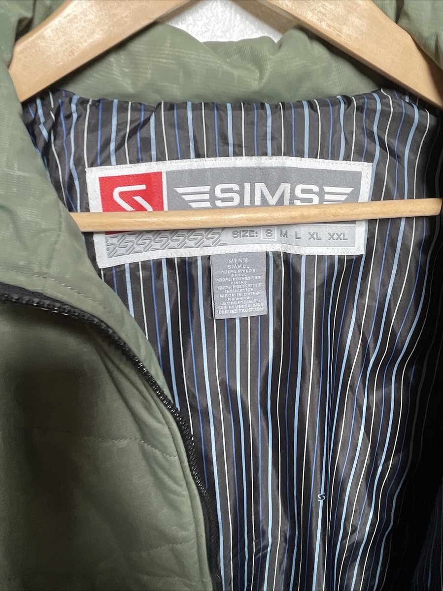 SIMS Jacket Men's Small Green Quilted Full Zip Nylon SIMS Logo All