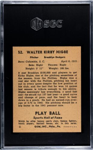 SGC 6 - 1941 Spielball #52 Kirby Higbe Brooklyn Dodgers - Bild 2 von 2