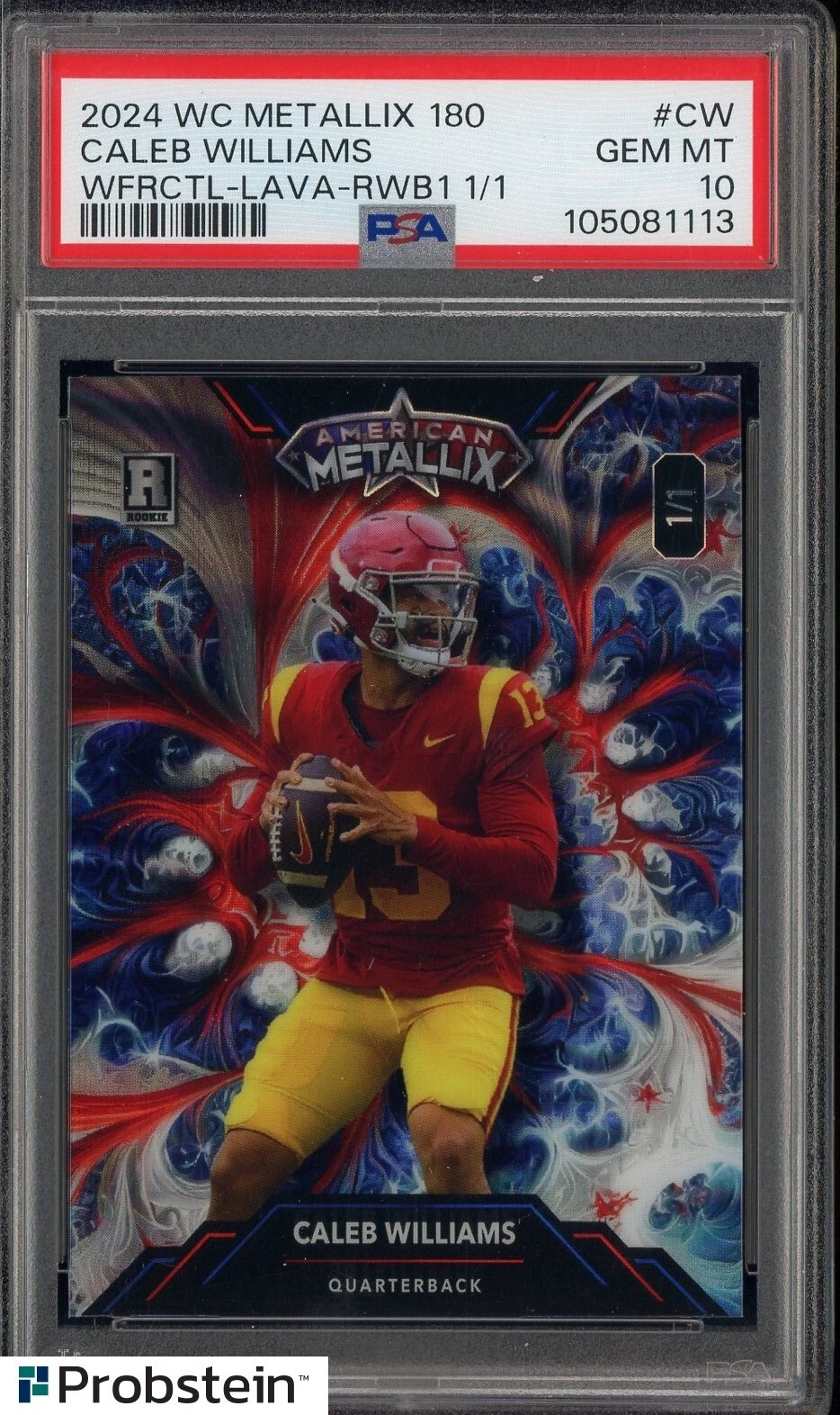 Caleb Williams Wild Card American Metallix Promo Pro-Look 180 Wildfractal #CW Lava Foil-Red/White/BLUE1 1/1
