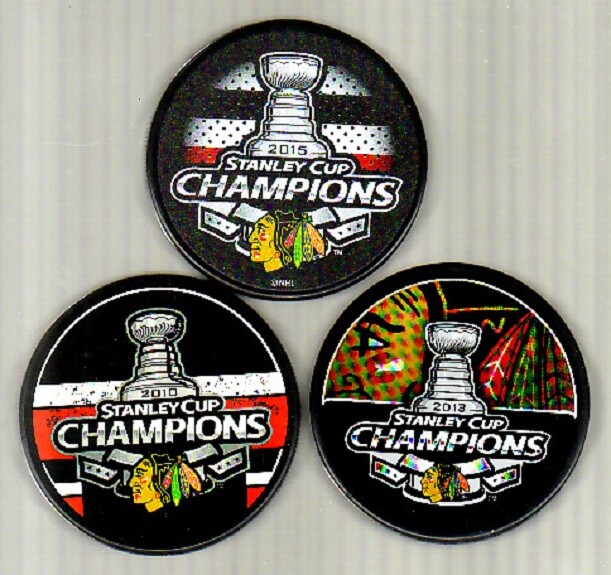 3 PUCK LOT CHICAGO BLACKHAWKS 2015, 2013 & 2010 STANLEY CHAMPIONS