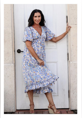 navy v bar binded midi dress Fit & Flare V Neck Midi Dress | Navy Micro Gingham | L