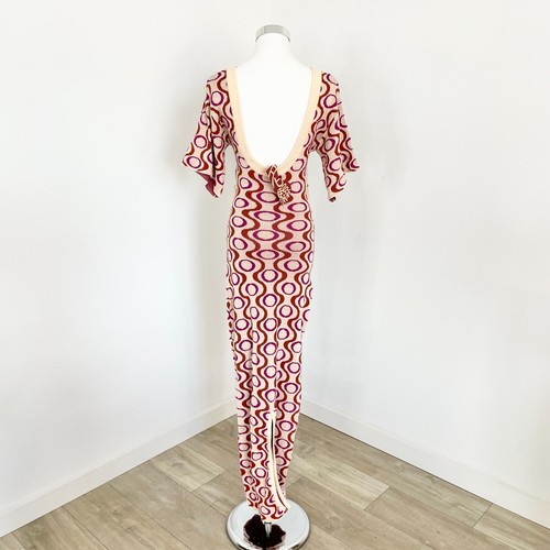 Kinga Csilla Maxi Dress Womens Size 8 Beige Pink Red Geometric Print Knit New - Picture 8 of 12