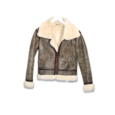 Billabong Shearling And Leather Cropped Jacket Coat 8uk Brown Faded Womenswear.