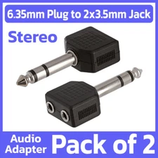 2 Pack 6.35mm Plug to 2 x 3.5mm Jacks Audio Adapter Converter Stereo Y-Splitter