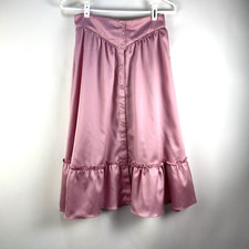 Vintage Candi California Pink Satin Ruffle Button Front Prairie Skirt Size 9