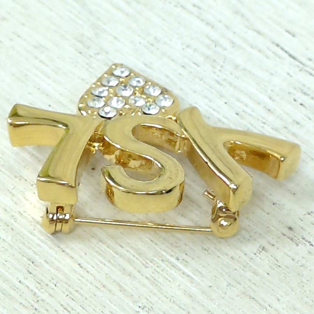 YSL Yves Saint Laurent Logo Heart Brooch Rhinestone Women's YSL Yves Saint Laurent Logo Heart Brooch Rhinestone Women's
