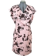 H HALSTON Floral Sheath Dress L Large 12 14 Heritage Pink Knee Party Cocktail
