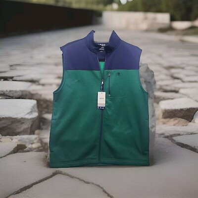 NWT Izod Advantage Performance Stretch Mens Vest SZ L Green Blue