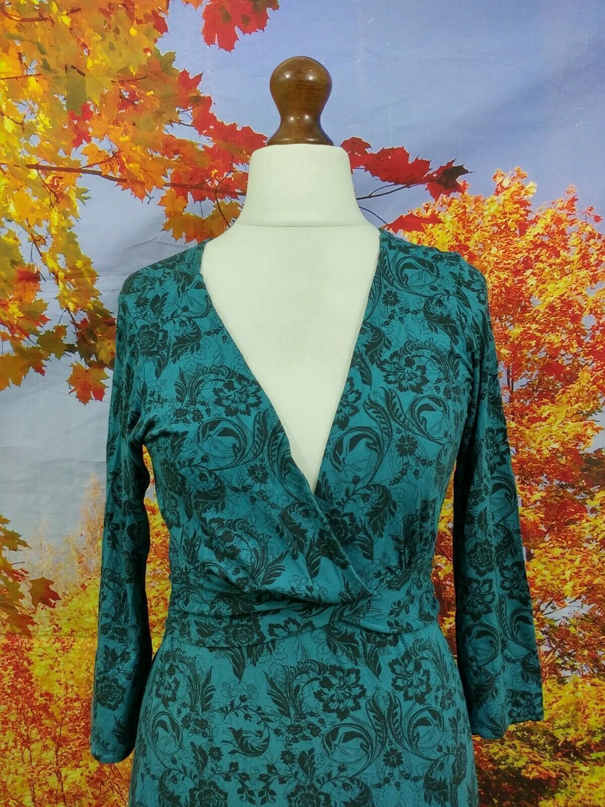 White Stuff blue black pattern Wrap Midi Dress. U… - image 4