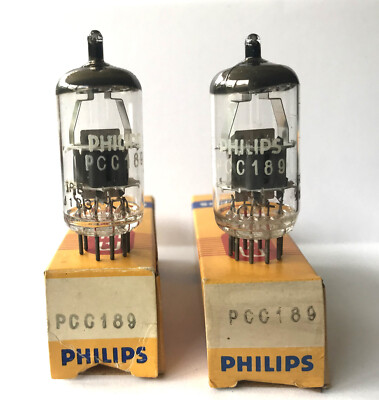 2X  PCC189  7ES8   PHILIPS   Double Triode  Disc Getter NOS Boxed Valves Tubes