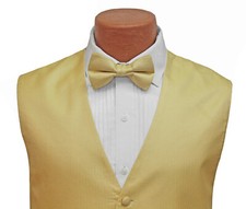 Men's Yellow Tuxedo Vest with Bow Tie Herringbone Pattern Size 2XL
