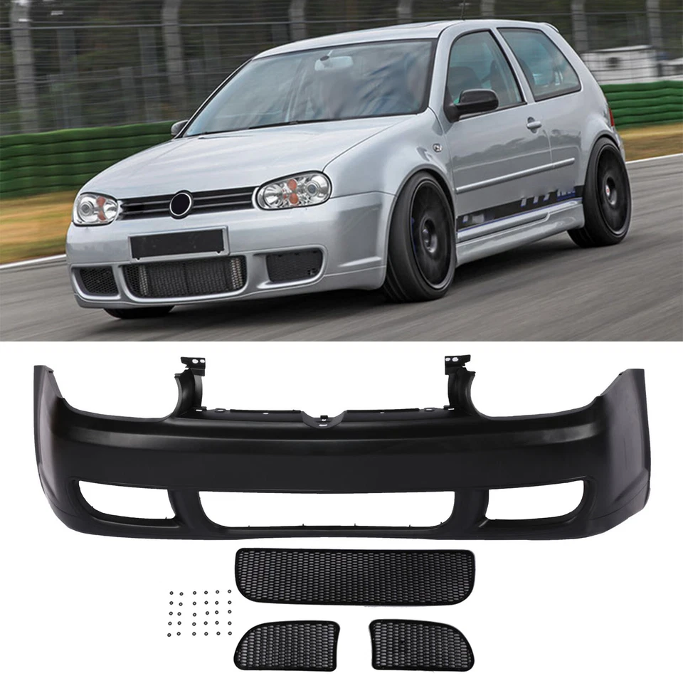 Front Bumper Cover with Mesh Grille For 1999-2005 Volkswagen Golf MK4 R32 style Foto 2 de 4