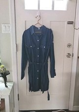 New Blue Denim Shirt Dress Long Sleeve Knee Length Small/Medium