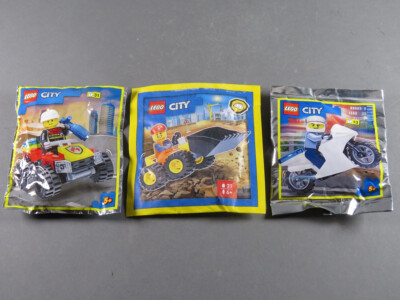 LEGO  City Polizei Motorrad Bagger + Feuerwehr Quad 3x Polybag mit Figur OVP