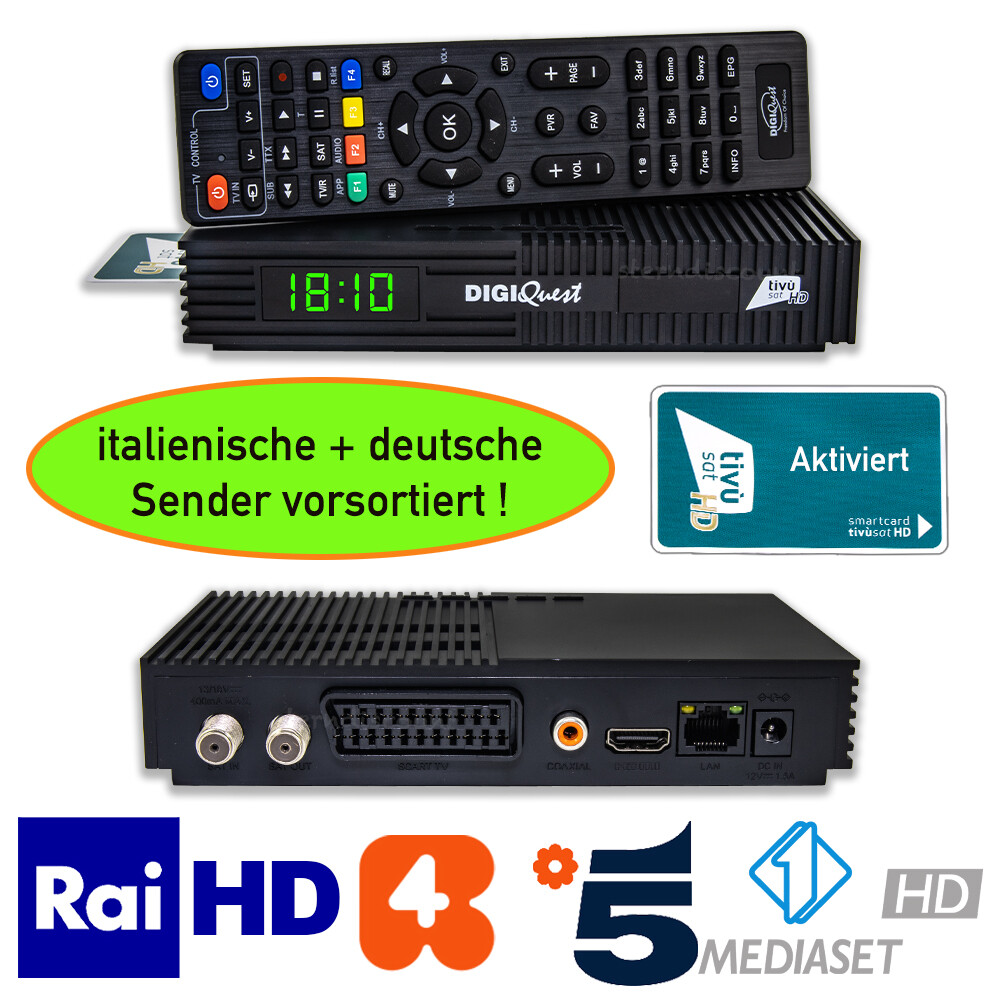 Tivusat HD Receiver mit Karte aktiviert DigiQuest Ti9 SAT DECODER Tivu ON RAI