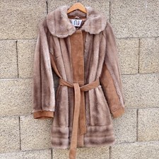 70s Vintage LILLI ANN M Belted Coat Faux Fur  Suede Leather Long England Mod