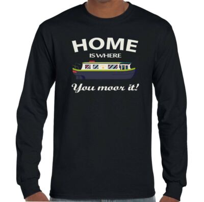 T-shirt Humour 'Home Is Where You Moor It' Pour Homme - Design Bateau étroit, Coupe Ample En Coton