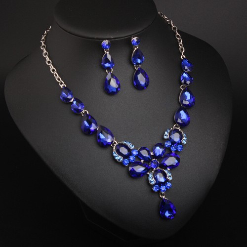 Crystal Jewelry Set Statement Necklace Earring Choker Bibs Women Bridal Wedding - Picture 60 of 174