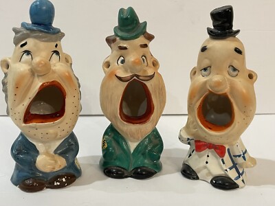 Ashtrays- Vintage 1950 s Open Mouth Men Ashtrays. Set Of 3.  Smoke Exits Ears