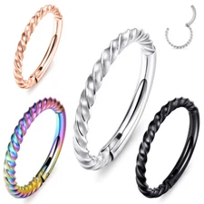 16G Stainless Steel Hinged Ring Braided Septum Clicker Nose Helix Tragus Earring