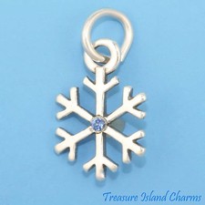 Christmas Snowflake 925 Sterling Silver Charm with a Blue Crystal MADE IN USA