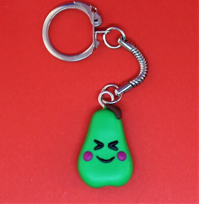 Fun Handmade Fimo Kawaii Happy Green Pear Keyring Cute Novelty