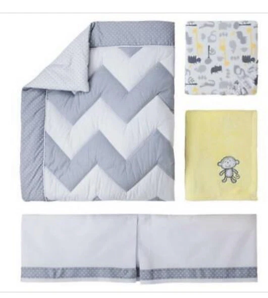 Новый комплект постельного белья Circo Zigs 'n Zags из 4 предметов для детской кроватки серый белый желтый - Изображение 3 из 4