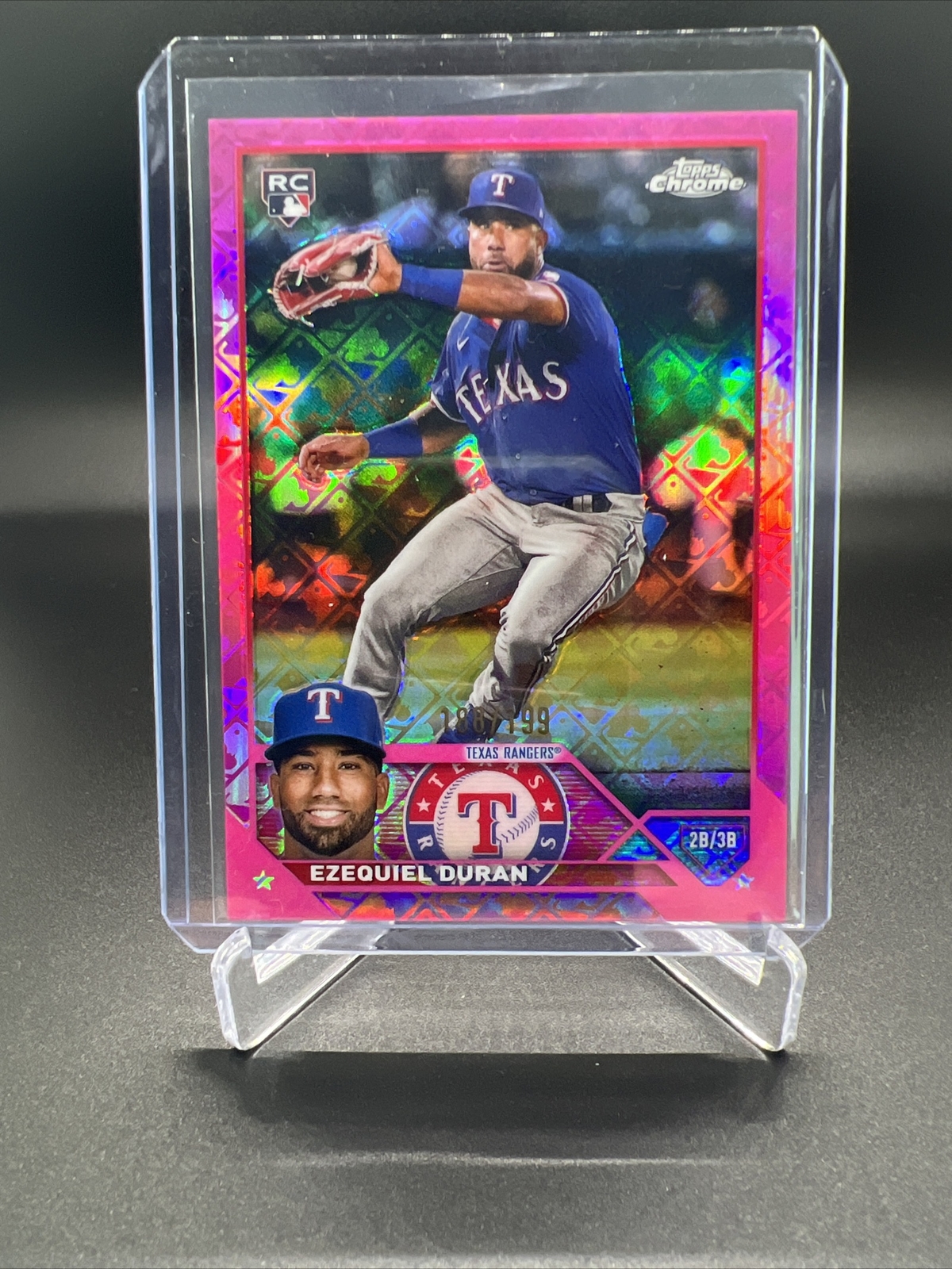 EZEQUIEL DURAN 2023 Topps Chrome Logofractor Pink /199 RC Rangers