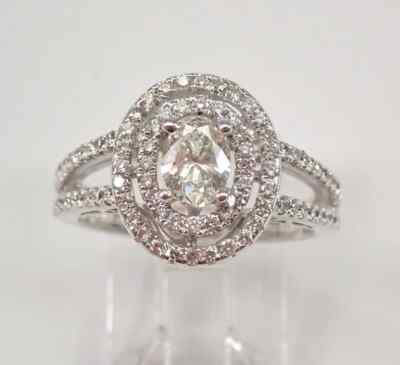 2Ct Oval Cut Moissanite Split Double Halo Engagement Ring 14K White Gold Plated