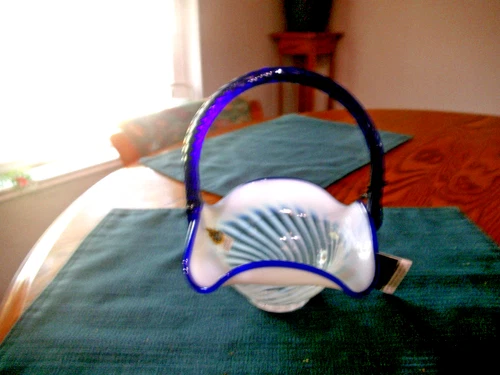 Fenton Blue Ridge Basket blue and white swirl 80th anniversary limited edition