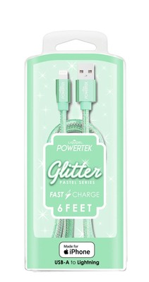 #ad Liquipel Powertek Glitter Fast Charge 6 Ft USB A For iPhone Green $15.99