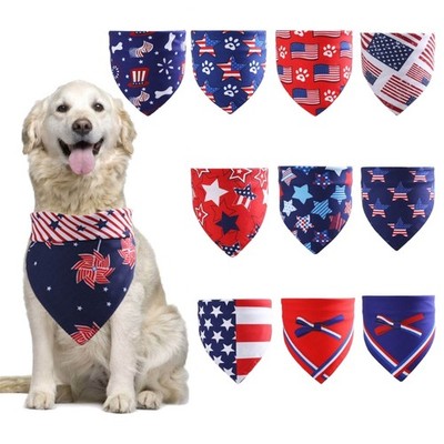 Independence US Flag Printed Pet Dog Collar Cats Bandanas Towel Party Wear