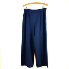 ST. JOHN Collection Santana Knit Pants Wide Leg Pull On Navy Blue Wool Size 8