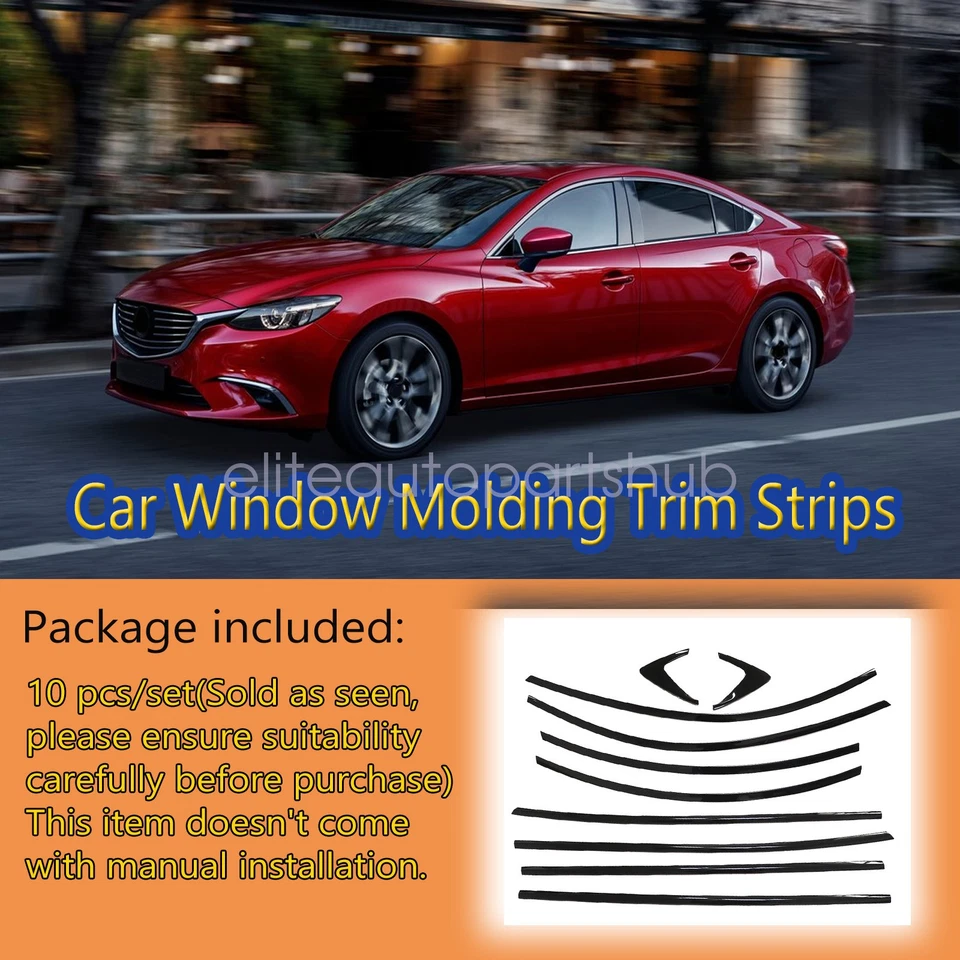 Tiras molduras de ventana de coche negras brillantes 10 piezas para Mazda 6 sedán 2014-2021 Foto 2 de 4
