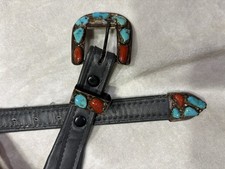 Sterling, Turquoise  Coral Buckle Signed Angie C. On Justin Belt.