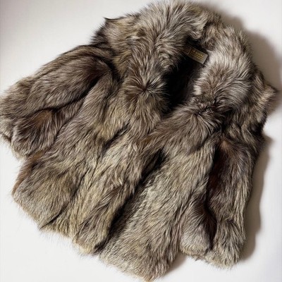 SAGA Fox Fur Coat Size 2XL 3L 13 Brown ROYAL Silver Fox Thick Volume Half