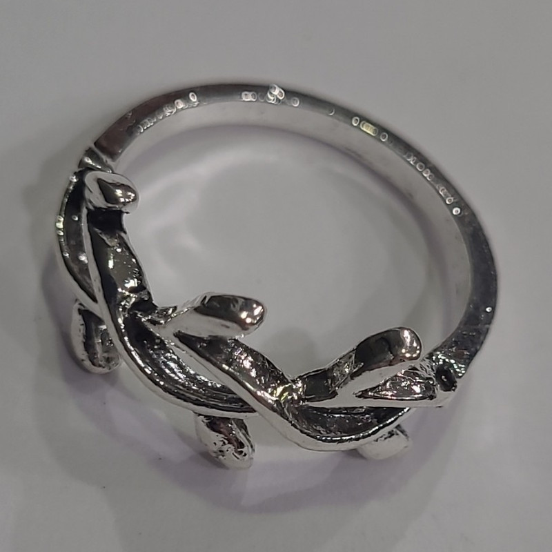 Silver Tone Stainless Steel Leaf Vine Band Ring Size 5 Nature Theme No Stones