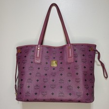 MCM Visetos Reversible Liz Shopper Tote Plumb...
