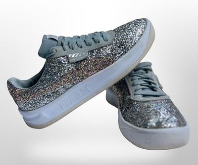 GUC Puma California Glitz Silver Glitter Rainbow Sneakers Women 368444-01 Sz 8.5