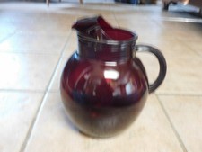 VTG ANCHOR HOCKING FIRE KINGROYAL RUBY RED GLASS 9" PITCHER 3 QT, ICE LIP