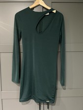 O Dolls Dark Forest Green Vienna Dress Size 12 Long Sleeves Cut Out Knee Length