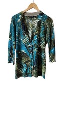 Nic zoe green/blue linen blend cardigan palm print size-PM