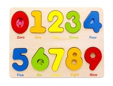 Aile Wooden Preschool Learning Number Puzzles Toys 10 pieces, Bright Colors