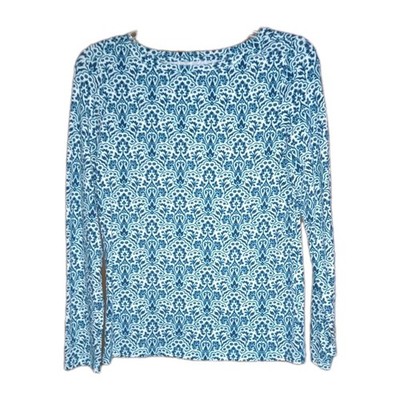 Talbots Top Teal Blue Color featuring a deep Round neckline Woman Sp 