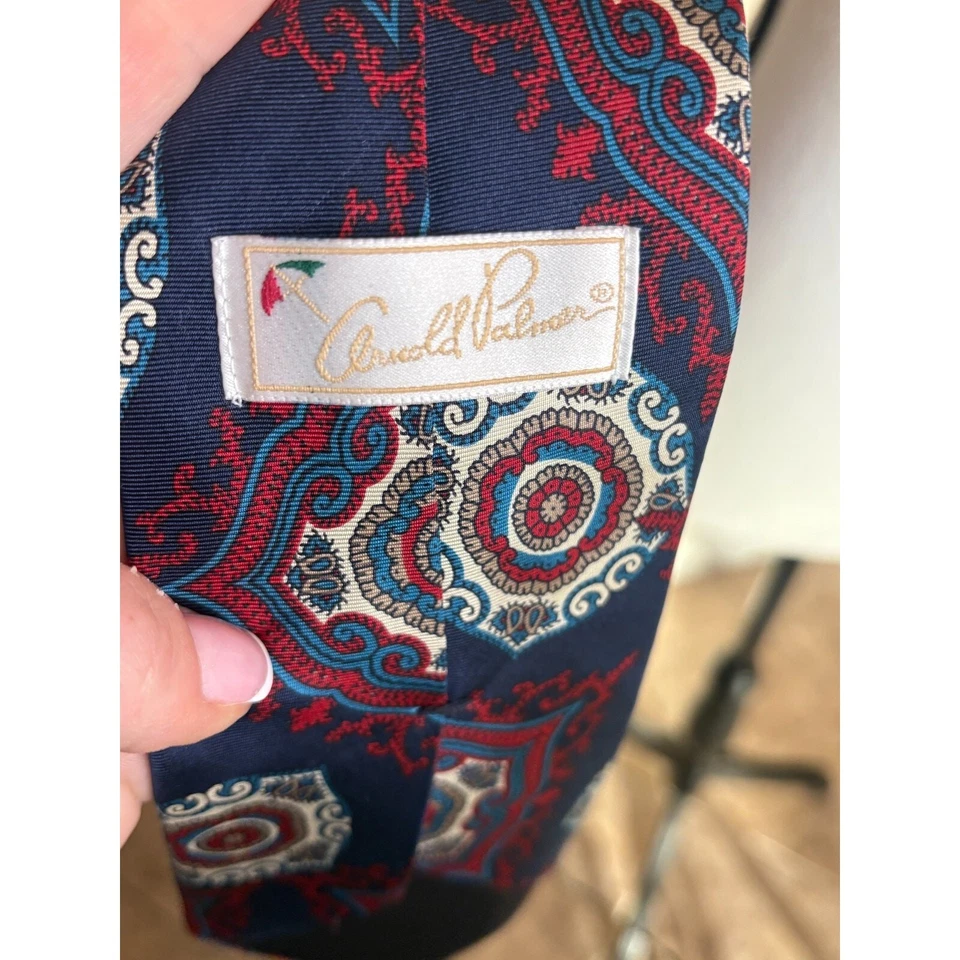 Corbata de cuello Arnold Palmer vintage para hombre azul marino patrón geométrico cachemir Foto 3 de 4